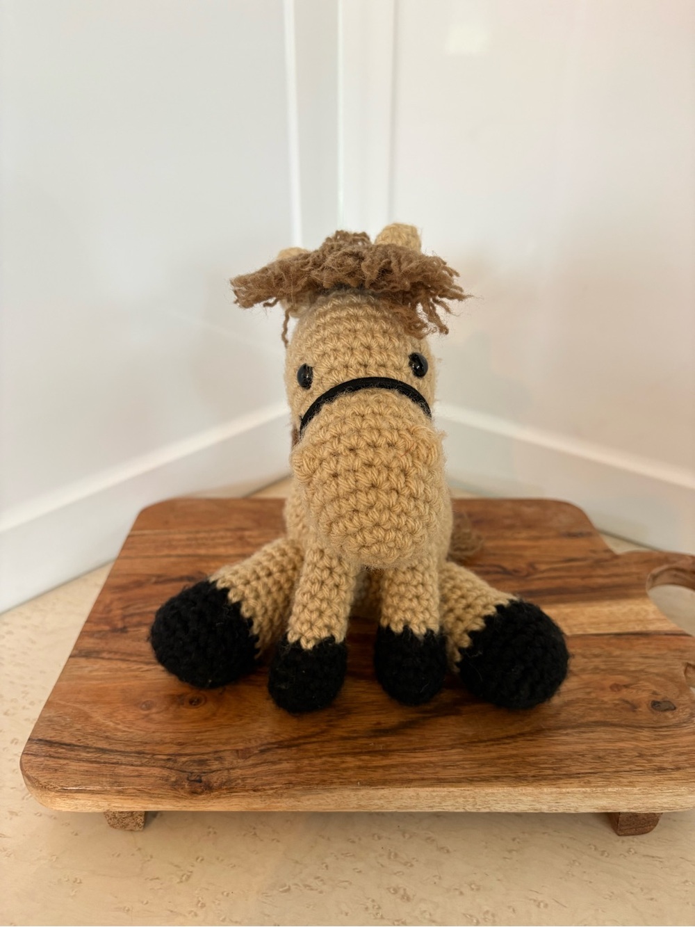 Handmade Crochet Pony Plush - Tan with Black Hooves